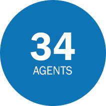 medium blue circle with white text that says 34 agents