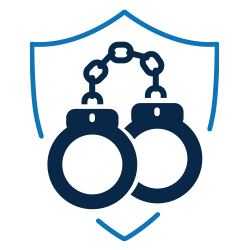 handcuff icon over an outline of a police shield