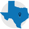 Map of Texas with pin at Travis County