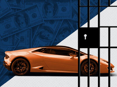 sports car behind jail cell bars