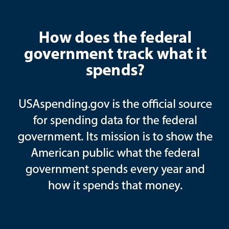How does the federal government track what it spends? USAspending.gov is the official source for spending data for the federal government. Its mission is to show the American public what the federal government spends every year and how it spends that money.