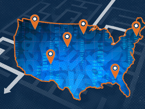 U.S. map with arrows indicating locations.