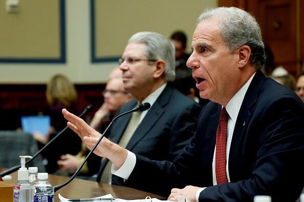 L-R: Gene Dodaro, Comptroller General, U.S. Government Accountability Office; Michael Horowitz, Chair, Pandemic Response Accountability Committee and Inspector General, U.S. Department of Justice. (Photo by Anna Moneymaker/Getty Images) 